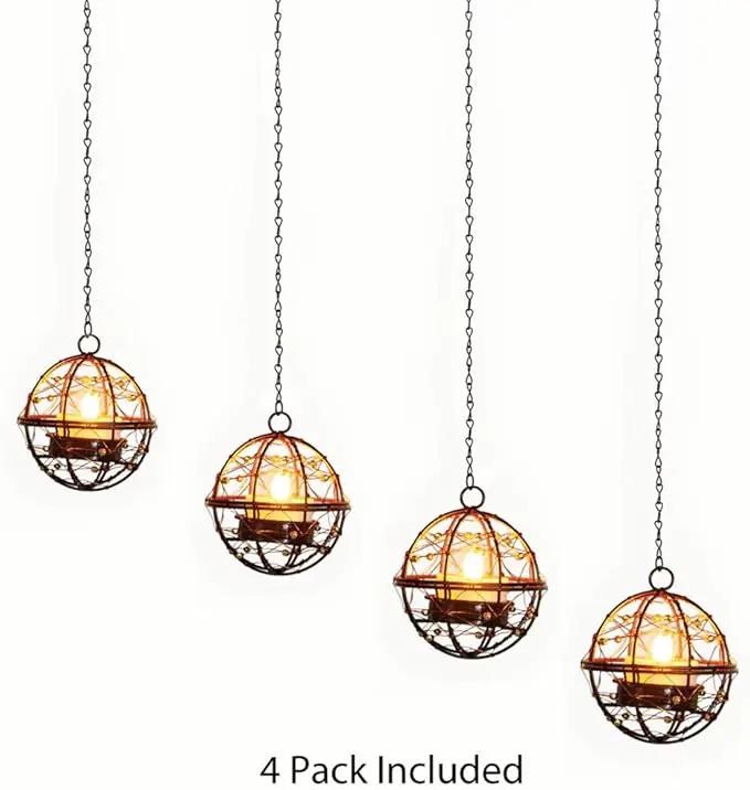 Solar Lights Outdoor Hanging Lanterns, ZHONGXIN Beaded Copper Wire Ball Candle Holder with Solar Tea Lights, Perfect for Home, Garden, Backyard, Pergola, Patio Umbrella, Tree, Window Decor-Set of 4 by GreenHaven Gardens