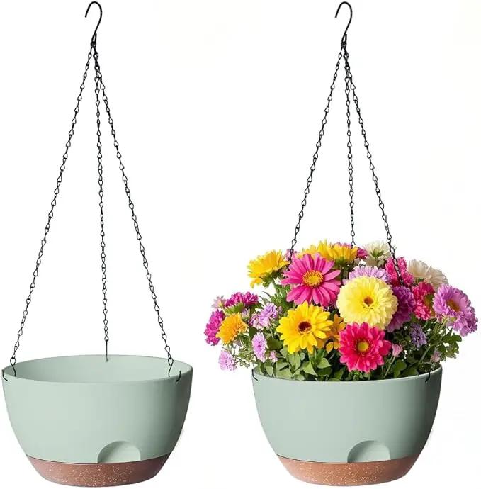 12 Inch Hanging Baskets for Plants Outdoor, Hanging Planters for Indoor Outdoor Plants, Hanging Planter with Self Watering, Hanging Flower Pots (Green) by GreenHaven Gardens