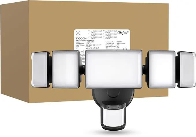Olafus 100W Motion Sensor Outdoor Lights, 10000LM 6500K Daylight Flood Lights Outdoor Motion Sensor, Dusk to Dawn Outdoor Lighting, IP65 Waterproof Motion Detector Lights for Outside, Black by GreenHaven Gardens