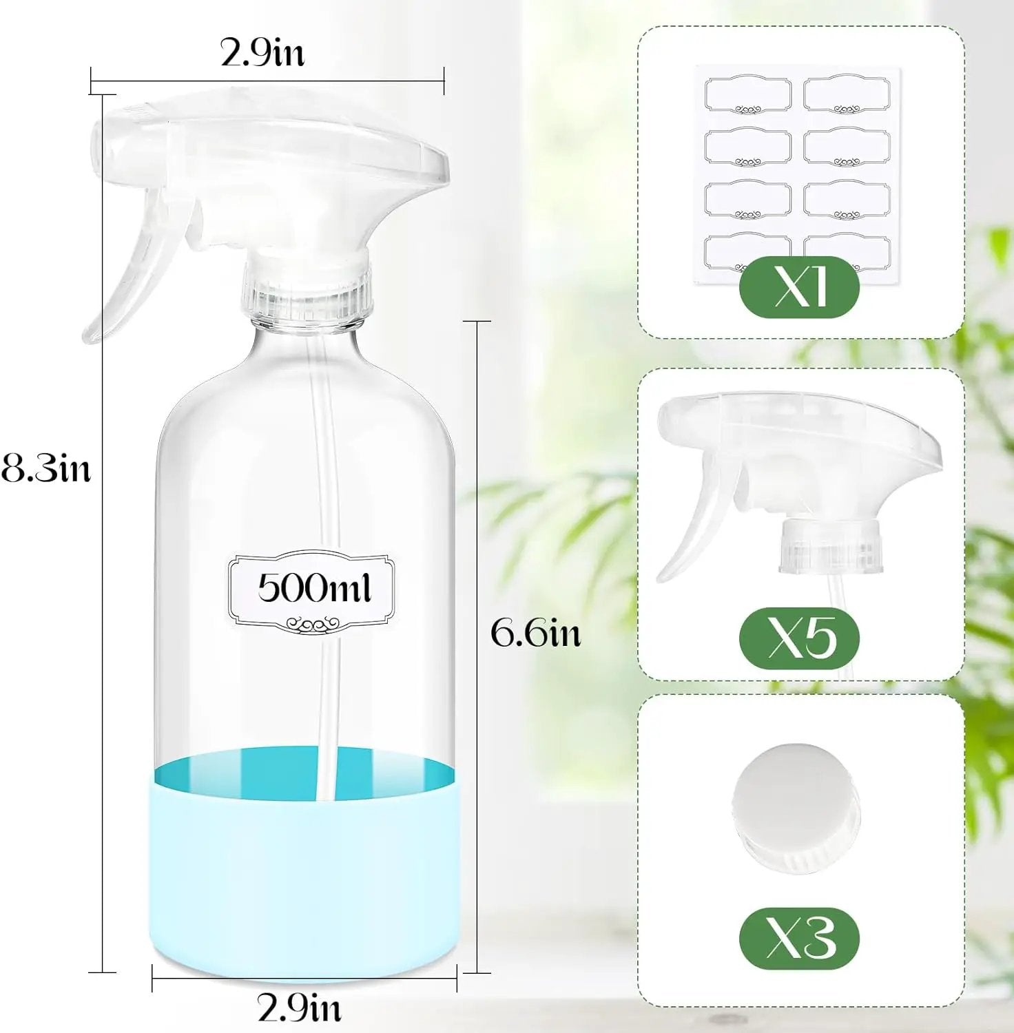 3 PACK/16 OZ Glass Spray Bottles with Upgraded Adjustable Spray Nozzle, Refillable Containers with Silicone Sleeve, Spray Bottle for Hair&Cleaning Solutions&Essential Oils-Pink Blue Gray by GreenHaven Gardens