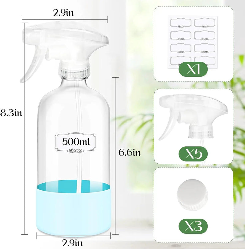 3 PACK/16 OZ Glass Spray Bottles with Upgraded Adjustable Spray Nozzle, Refillable Containers with Silicone Sleeve, Spray Bottle for Hair&Cleaning Solutions&Essential Oils-Pink Blue Gray by GreenHaven Gardens