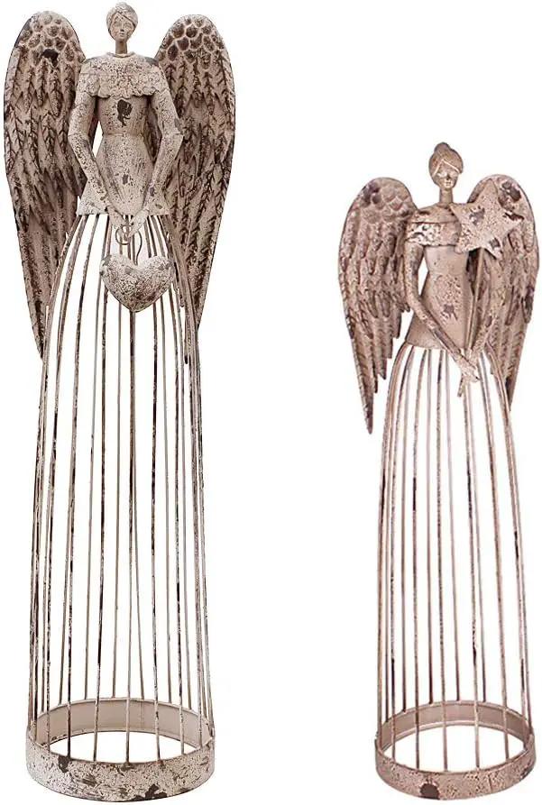 Morning View Metal Angel Statue Decor for Garden Yard Art Outdoor Standing Large Angel Decorations with Star Antique Patio Patio Lawn Holiday Christmas Set of 2 (26 and 32 Inches Tall) by GreenHaven Gardens