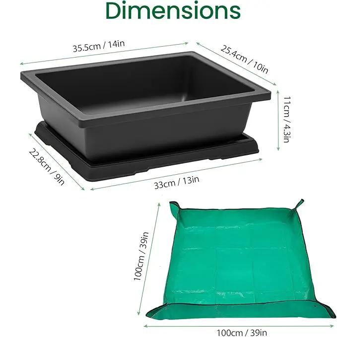 GROWNEER Large Bonsai Training Pots 3 Packs 14 Inch with Drainage Humidity Trays, Bonsai Tree Starter Kits with 1 Repotting Mat, Growing Rectangle Planter for Garden Yard Office Indoor Outdoor by GreenHaven Gardens