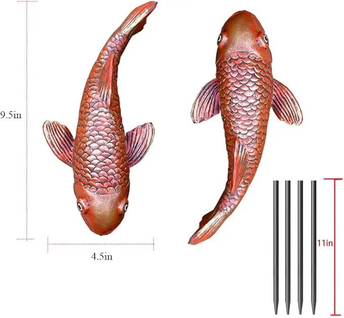 Antique Ceramic Koi Fish Garden Statues - Set of 2 | Exquisite Fish Sculptures for Outdoor, Patio, Pond, and Garden Decorations (Brassy) by GreenHaven Gardens