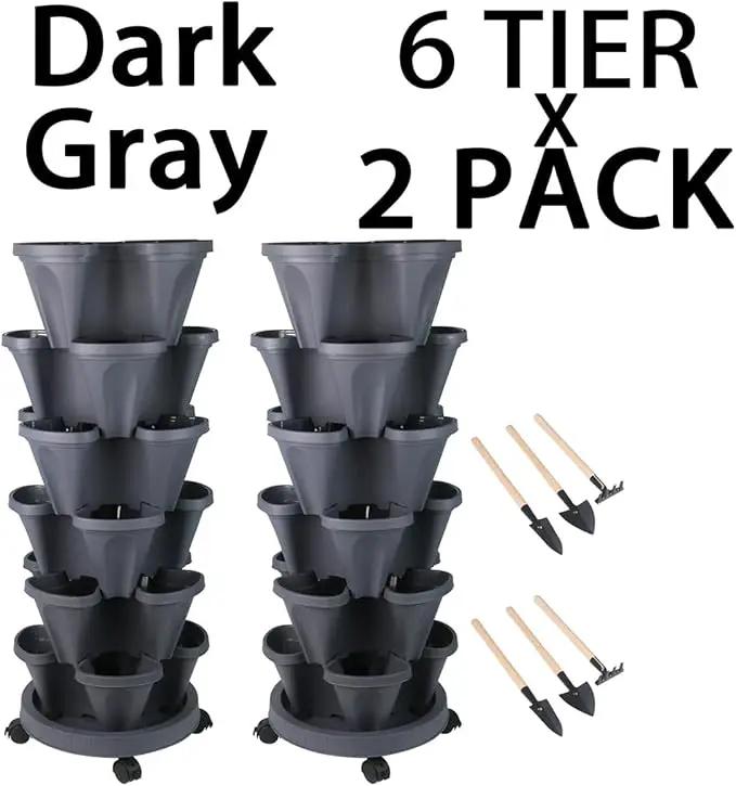 Vertical Planter 6 Tier Stackable Planters Garden Planters Strawberry Herb Flower and Vegetable Planter Indoor Outdoor Gardening Pots with Removable Wheels and Tools by GreenHaven Gardens