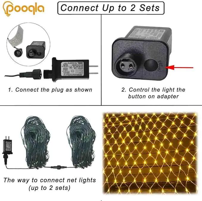 Pooqla Net Lights, 300LED Christmas Outdoor Mesh, 14.8x4.9 ft Fairy String 8 Modes Green Wire, Connectable Waterproof Decorative for Bushes Tree Garden Halloween, Warm White by GreenHaven Gardens
