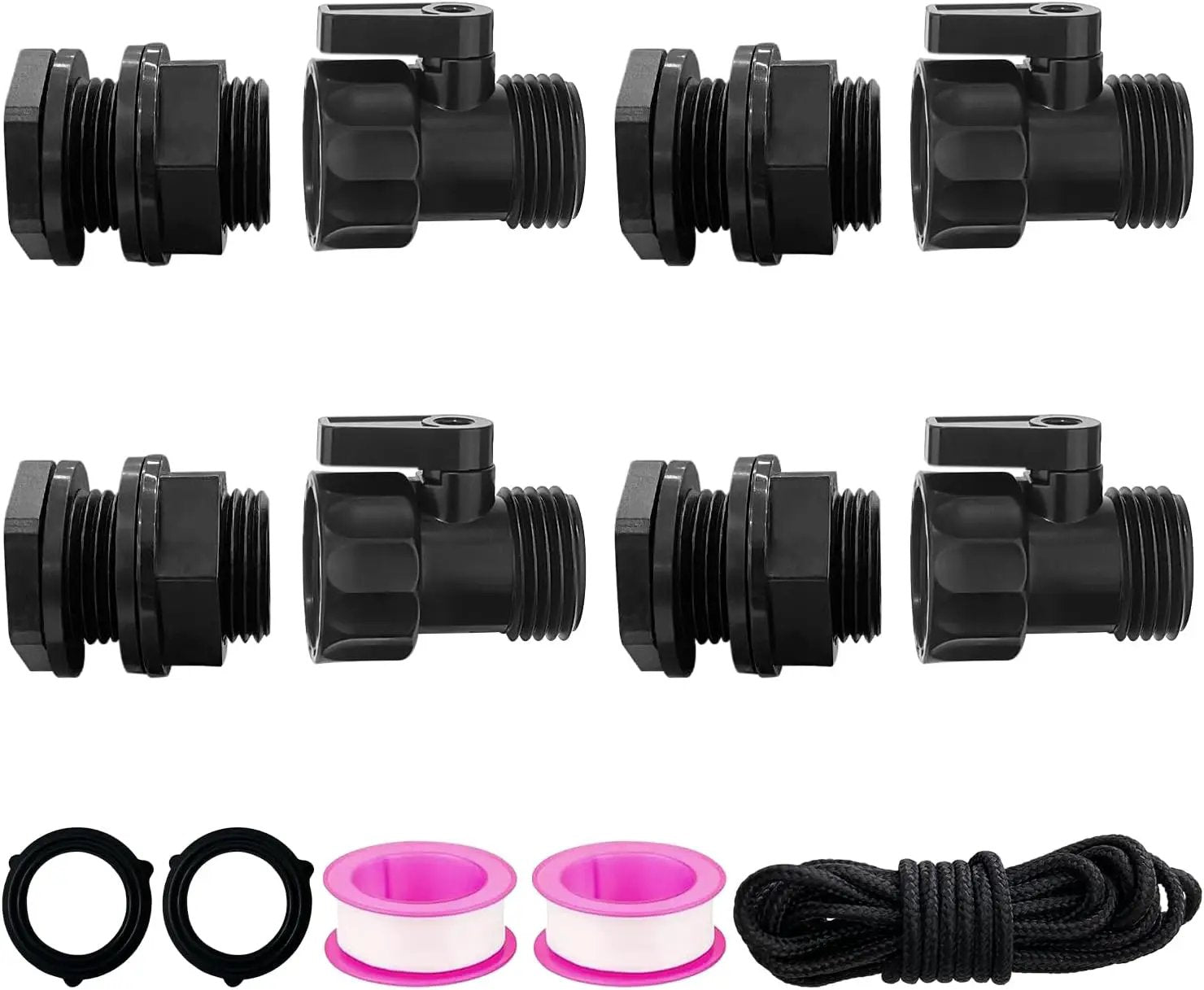 4 Pack Rain Barrel Spigot kit 3/4'' Plastic Garden Hose Shut Off Valve Kit With 3/4 GHT Bulkhead Fitting for Rain Barrels Aquariums Water Tanks Tubs Pools Spigot by GreenHaven Gardens