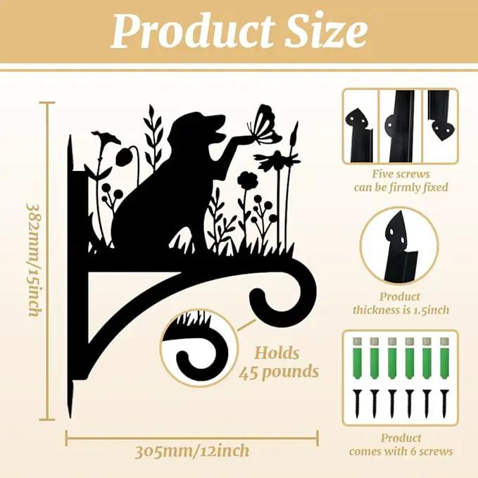 Peacoblue Iron Plant Hangers Holder for Outdoor Indoor Hanging Plants Fern Pots, Lantern, Bird Feeder, Wind Chimes, 12”x14” Dog Weather Resistant Metal Wall Brackets Hooks for Porch, Garden, Home(Dog) by GreenHaven Gardens