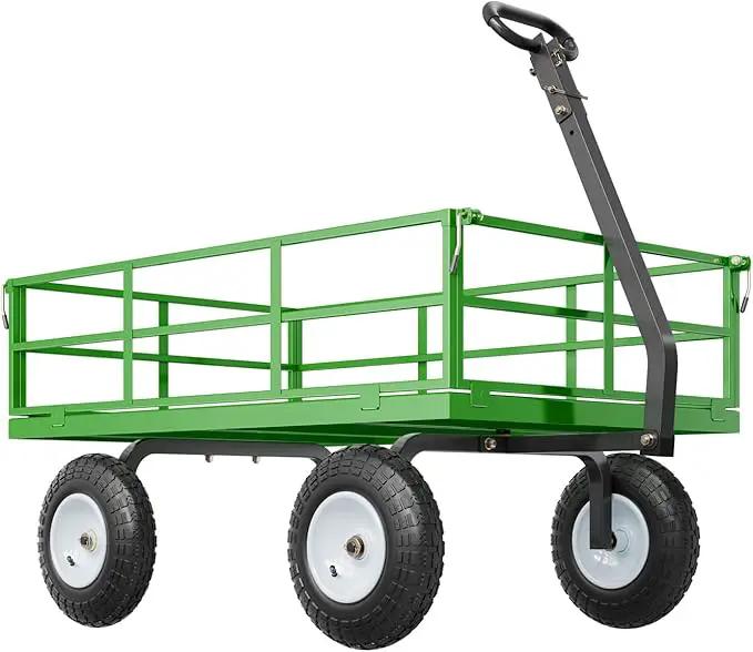 VEVOR 1200 Lbs Steel Garden Cart, Heavy Duty Pullable Garden Wagon Yard Cart, 2 in 1 Outdoor Metal Utility Wagon Yard Trailer with 13" All Terrain Tires, Mesh Removable Sides and 180°Rotating Handle by GreenHaven Gardens