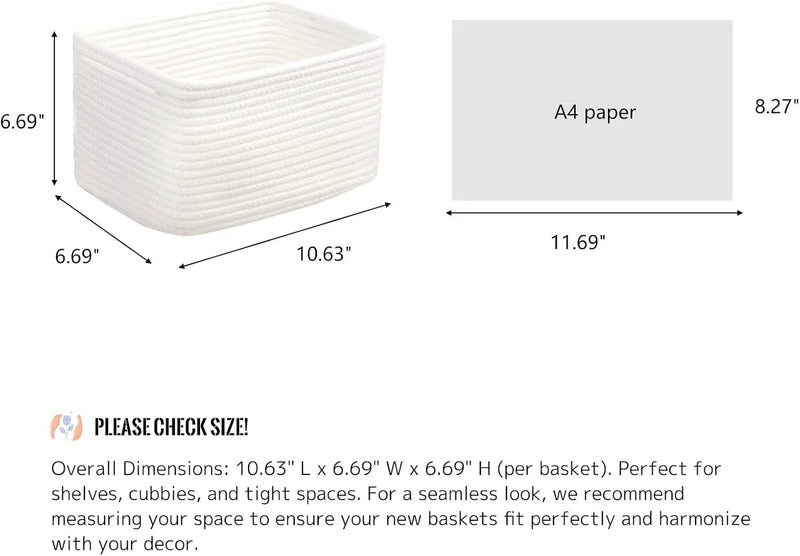Small Cotton Rope Basket – Storage Bin for Organizing (10.6" x 6.7" x 6.7"), Bathroom Storage Basket for Shelf, Counter & Closet（White） by GreenHaven Gardens