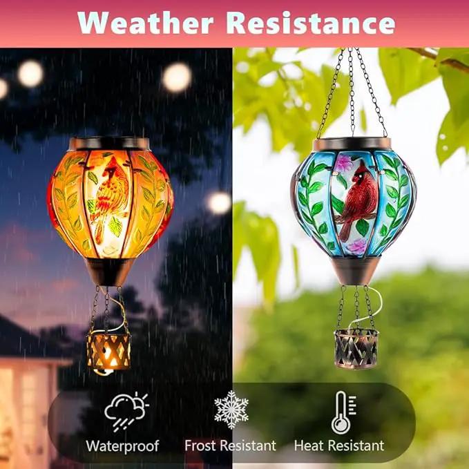 Starsoul Cardinal Hot Air Balloon Solar Flickering Flame with Candle Holder Outdoor Solar Lantern Hot Air Balloon Solar Light Waterproof Hanging Solar Balloon Lamp Garden Patio Yard Decor by GreenHaven Gardens