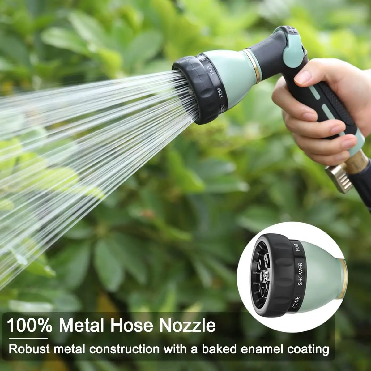 FANHAO Garden Hose Nozzle Heavy Duty, 100% Metal Water Hose Nozzle Sprayer with 8 Spray Patterns, High Pressure Sprayer Nozzle with Thumb Control, On Off Valve for Garden Watering, Car & Pet Washing by GreenHaven Gardens