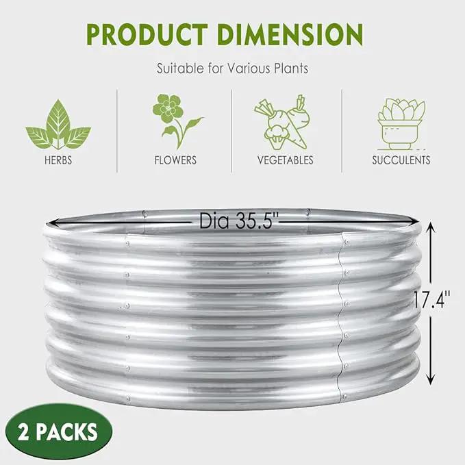 FORTUNO High Round Galvanized Raised Garden Bed Kit Box Dia 3 x H 1.5Ft (2 Pack) Metal Outdoor Flower Bed Steel Patio Ground Planter for Planting Vegetables and Herb, Silver by GreenHaven Gardens