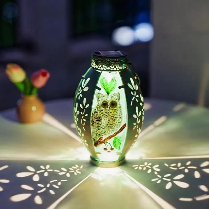 Starsoul Owl Outdoor Solar Lantern Waterproof Metal & Stained Glass Owl Lamp Lights for Yard Patio Garden Tabletop Pathway Decor Gifts for Woman by GreenHaven Gardens