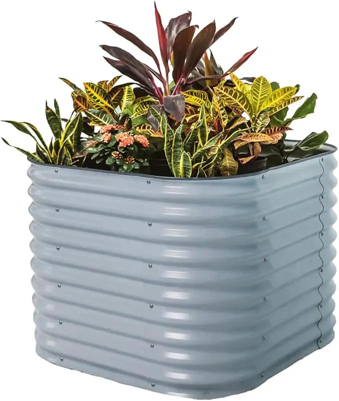 Vego garden 32" Extra Tall Raised Garden Bed Kits,4 in 1 Modular Raised Planter Box for Vegetables Flowers Fruits Oval Metal Raised Garden, Sky Blue by GreenHaven Gardens