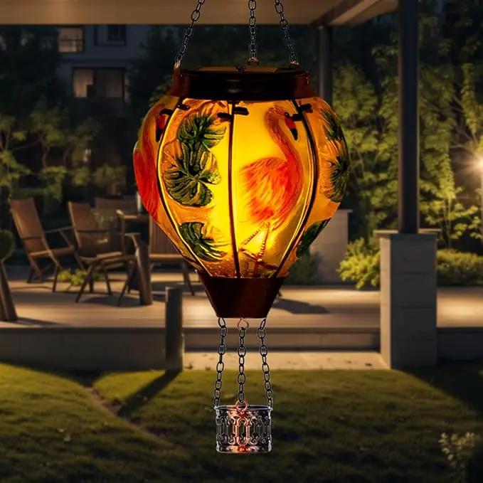 Starsoul 2 PC Flamingo Hot Air Balloon Solar Lantern with Flame Glass Outdoor Hanging Hot Air Balloon Solar Light Waterproof Garden Patio Yard Party Decorations by GreenHaven Gardens