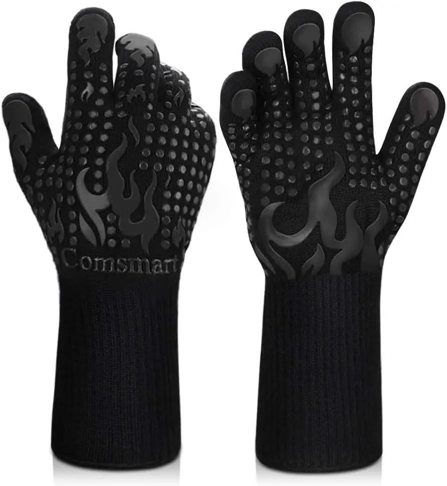 Comsmart BBQ Gloves, 1472 Degree F Heat Resistant Grilling Gloves Silicone Non-Slip Oven Gloves Long Kitchen Gloves for Barbecue, Cooking, Baking, Cutting by GreenHaven Gardens