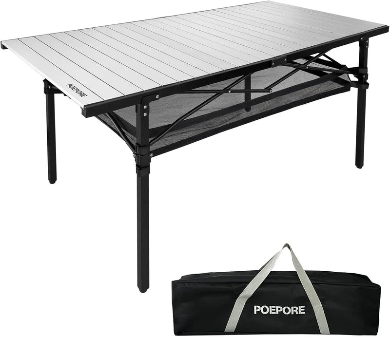 Large Folding Camping Table Aluminum with Storage for 4-6 People 55"X27.5" Roll Up Tall Outdoor Portable Table Lightweight with Carry Bag for Picnic BBQ Backyard Beach by GreenHaven Gardens