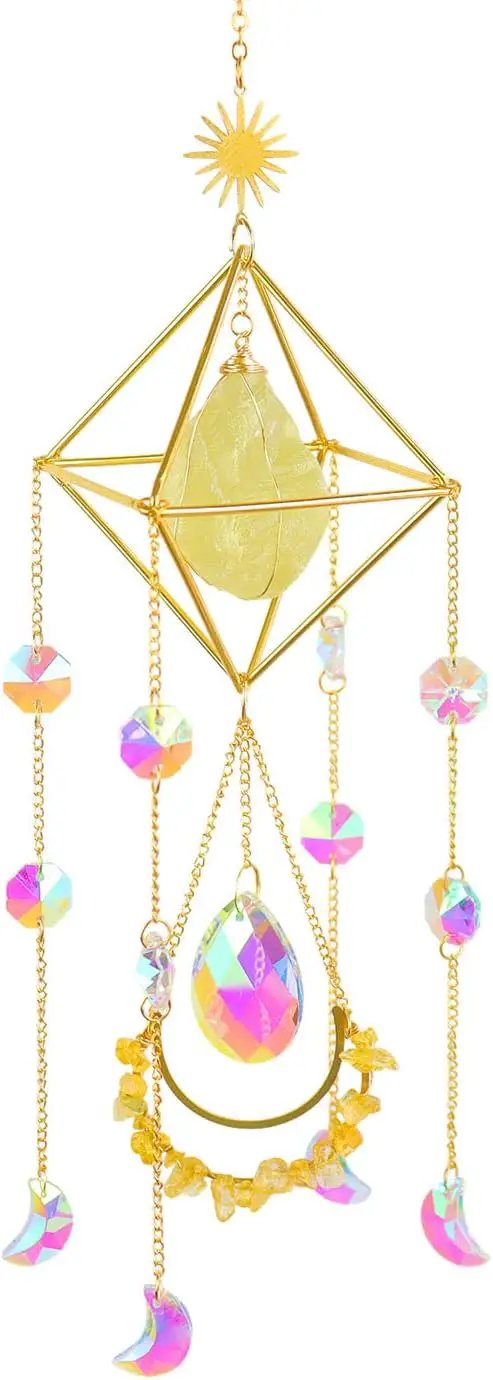 Citrine Crystal Suncatchers Boho Decor, Light Catcher Hanging, Unique for Moms, Glass Rainbow Maker, Crystal Window Hanging, Natural Gemstone (Citrine) by GreenHaven Gardens