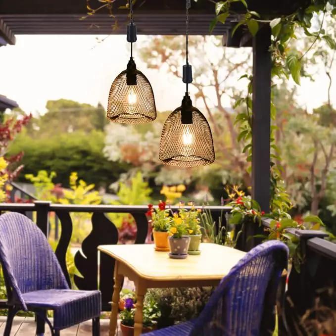 Battery Operated Hanging Light with 6 Hours Timer-Outdoor Indoor Pendant Chandelier Waterproof Lamp Lantern for Gazebo Porch Garden Patio Decorative Metal Warm White Bulb by GreenHaven Gardens