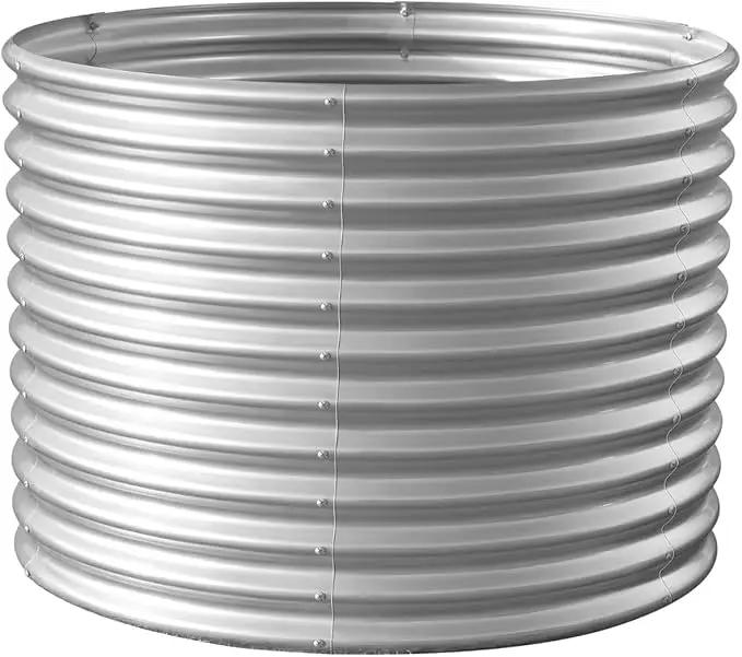 Land Guard 3×3×3ft Galvanized Raised Garden Bed Kit, Round Galvanized Planter Raised Garden Boxes Outdoor, Large Metal Raised Garden Beds for Vegetables, Silver by GreenHaven Gardens