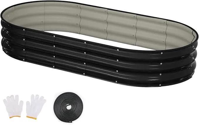 Raised Garden Bed, 6x3x1ft Galvanized Outdoor Planter Beds with Safety Edging and Gloves, Oval Metal Planter Box for Gardening Vegetables Flowers Herb by GreenHaven Gardens