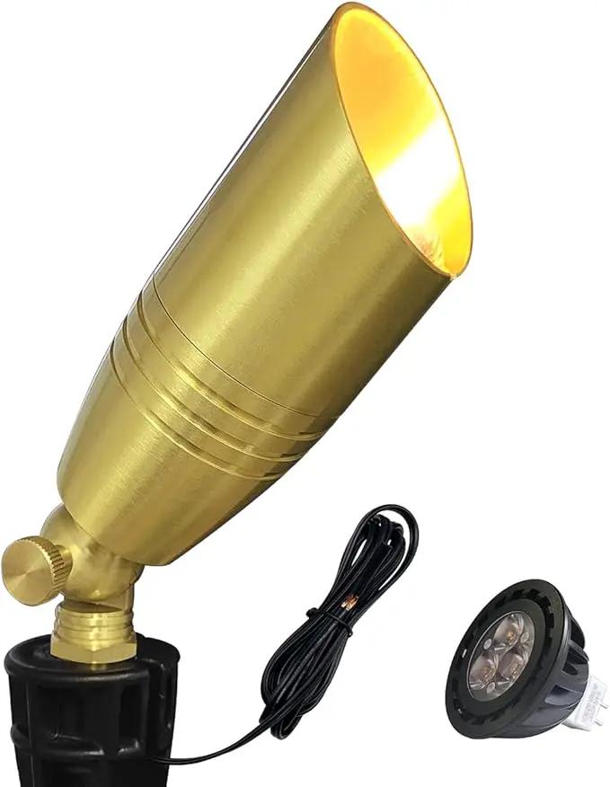 COLOER Die-cast Brass Landscape Spotlight 1-Pack with 5W Aluminum Housing LED MR16 Bulb,12V AC/DC Low Voltage Copper Outdoor Lighting, Directional Garden Patio Spot Up Light (102B Brass Finish) by GreenHaven Gardens