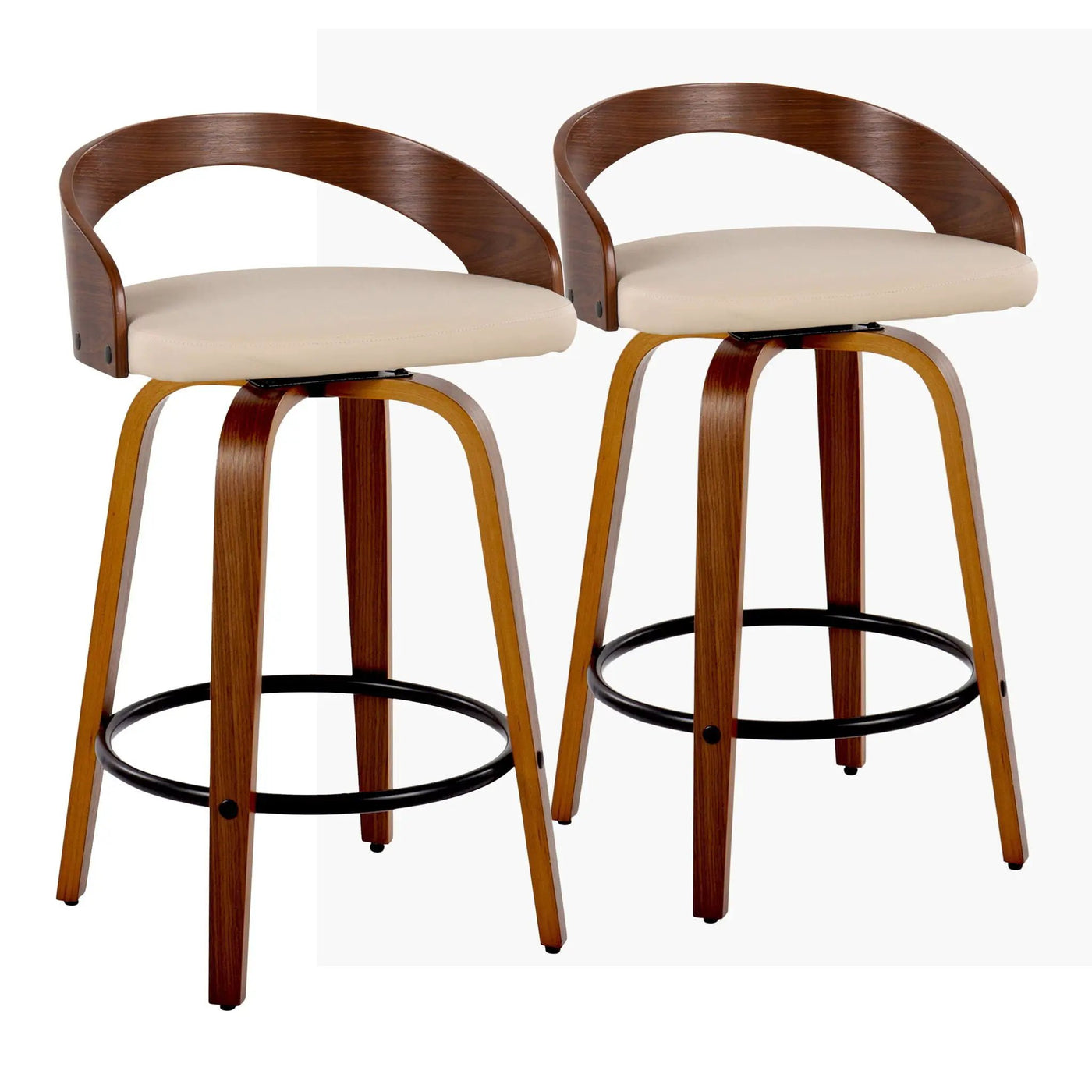 Grotto - Mid Century Modern Fixed Height Counter Stool With Swivel With Round Footrest (Set of 2) by HouseOfZazla