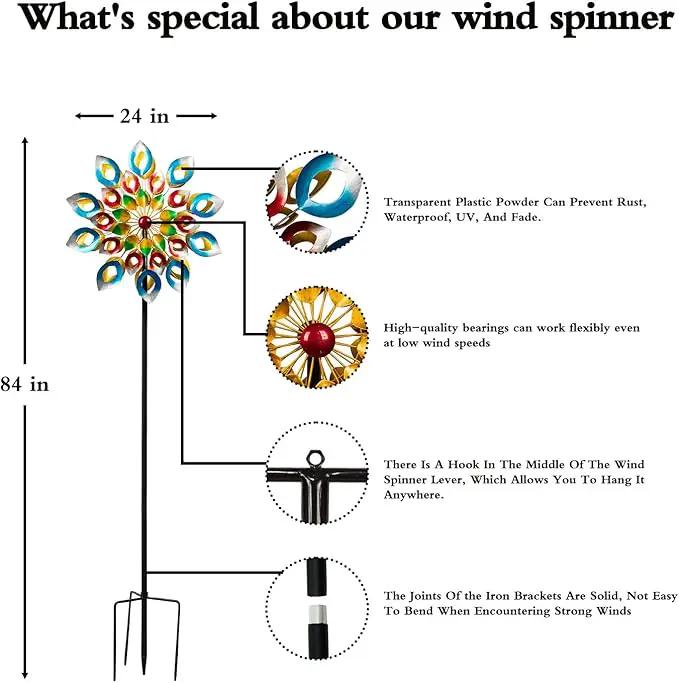 Wind Spinners, Large Metal Windmill 24" Dia 84" High, Outdoor Wind Sculpture & Spinners for Yard Garden Decor(Double Sided) by GreenHaven Gardens