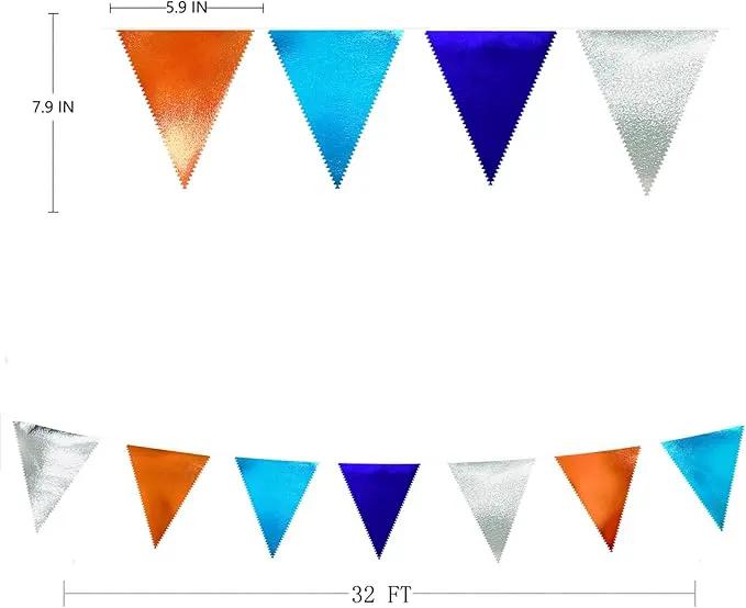 Orange Blue Silver Party Decorations Metallic Fabric Triangle Pennant Banner Flag Bunting Garland for Space Theme Birthday Wedding Bridal Shower Baby Shower Engagement Graduation Party Supplies by GreenHaven Gardens
