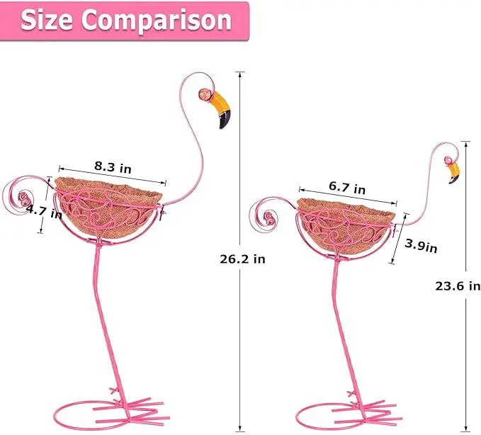 Set of 2 Pink Metal Flamingo Planters with Basket for Indoor Outdoor Garden Yard Decor by GreenHaven Gardens