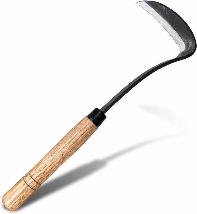 SHANFEEK Japanese Weeding Sickle Hoe Gardening Tools 13-Inch Weed Remover Tool High-Carbon Steel One-Piece Molding with Hard Solid Wood Handle(Snake-Necked) by GreenHaven Gardens