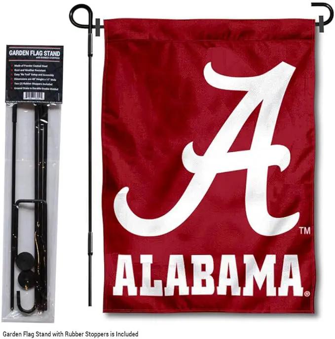 College Flags & Banners Co. Alabama Crimson Tide Script A Garden Flag with Stand Holder by GreenHaven Gardens