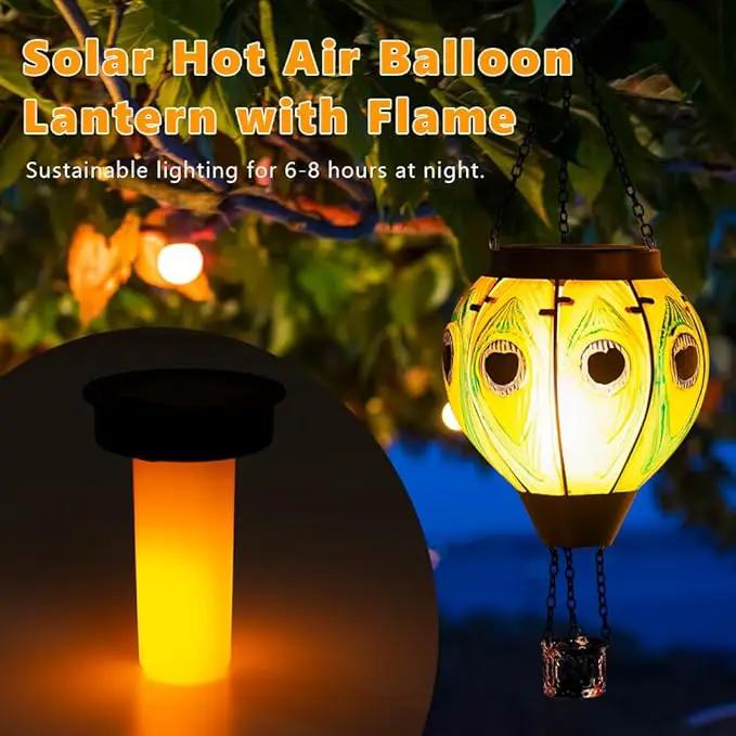 Starsoul 2 PC Peacock Hot Air Balloon Solar Lantern with Flame Glass Outdoor Hanging Hot Air Balloon Solar Light Waterproof Garden Patio Yard Party Decorations by GreenHaven Gardens