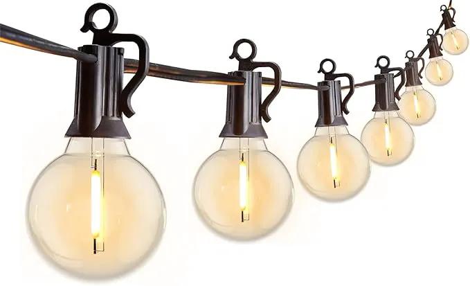 Outdoor String Lights 25 Feet G40 Globe LED Patio Lights with 13 Edison Plastic Bulbs(1 Spare), Waterproof Connectable Hanging Lights for Backyard Porch Balcony Party Decor, E12 Socket Base, Black by GreenHaven Gardens