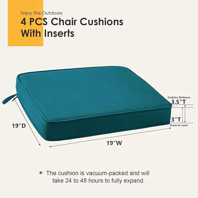 Outdoor Sunbrella Square Corner Seat Cushion, 19"x19"x3", Set of 4, Non Slip Seat Cushion Pads with Removable Cover for Patio Furniture, Garden Yard Lawn, Spectrum Peacock by GreenHaven Gardens