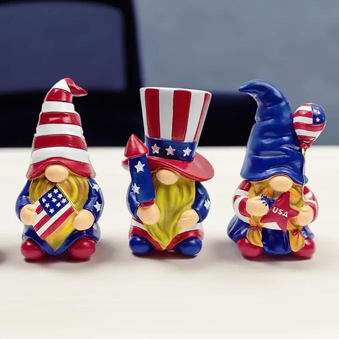 Spring & Summer-Themed Garden Statues – Adorable Outdoor Decor for Lawn, Patio & Porch (Patriotic Gnome Trio Figurines, 6" Set of Three Garden Statues and July 4th Decoration) by GreenHaven Gardens
