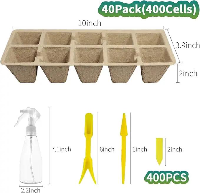400Cells Seedling Start Trays with Drain Holes,40pcs Peat Pots Seedling Pots Biodegradable,Seedling Starter Kit,Organic Germination Plant Starter Trays(400xLabels,2xTransplant Tools,1xSpray Bottle) by GreenHaven Gardens