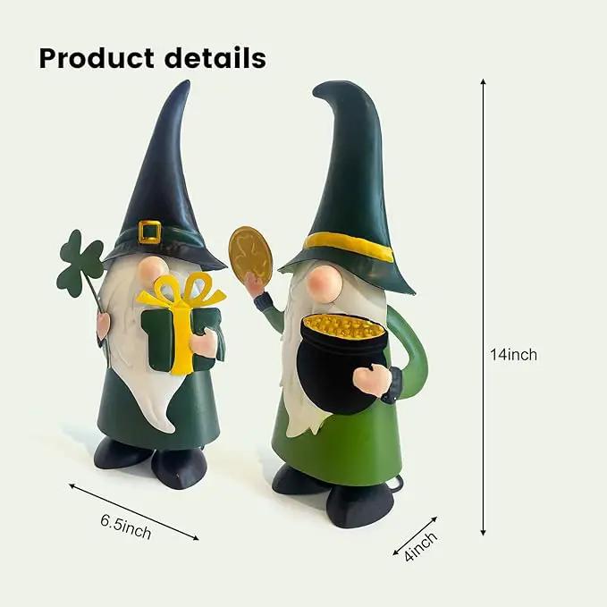 HONGLAND St. Patricks Day Decorations Outdoor Green Gnomes, Metal Gnomes Figurine Irish Leprechaun St Patricks Day Decor, Luck Shamrock Gnome for Home Outside Garden Lawn Party Yard Patio (14 INCH) by GreenHaven Gardens
