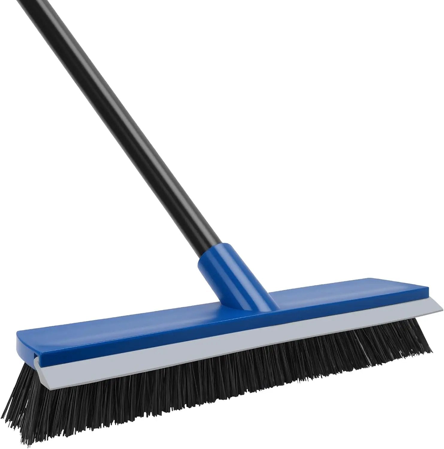 16 Inch Push Broom Outdoor 2 in 1 with Rubber Squeegee and Stiff Bristle Deck Brush 58" Long Handle for Deck Patio Garage Warehouse Driveway Concrete Floor Cleaning Scrubbing(Blue) by GreenHaven Gardens