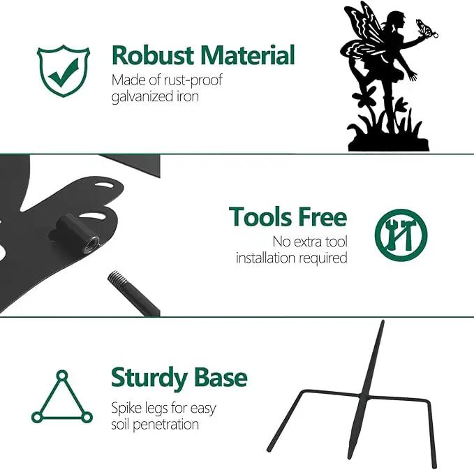 Solar Angel with Butterfly Garden Stakes Outdoor Decor Metal Angel Holding Solar Lantern Decorative Garden Metal Stakes Outdoor Flower Silhouette Stakes by GreenHaven Gardens