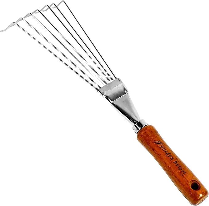 Japanese Hand Rake Garden Tool, Japanese Steel with Wood Handle, Small Rake for Leaves, Handheld Garden Cleaning Tool, Made in Japan, Silver by GreenHaven Gardens