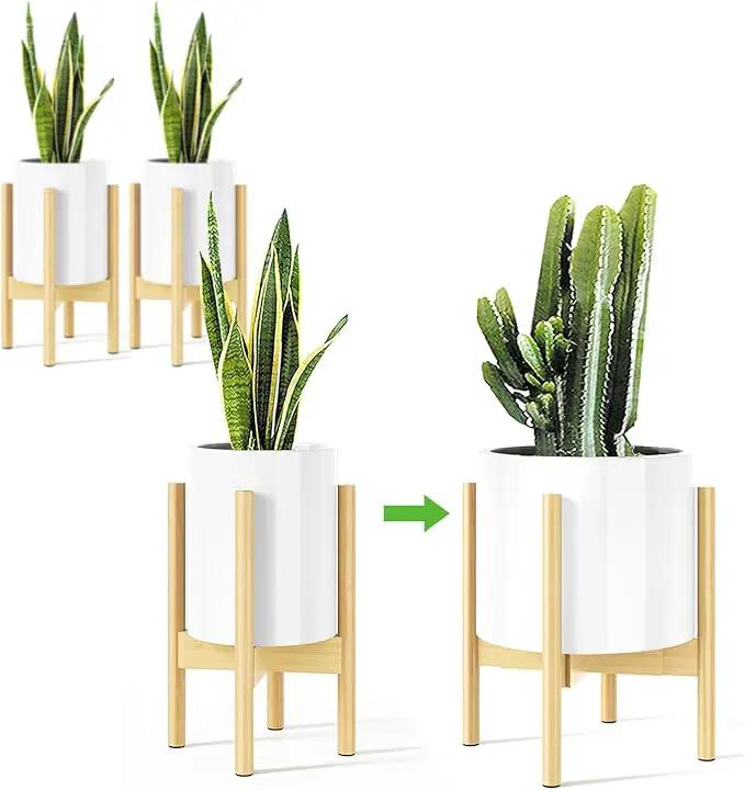 MUDEELA 2 Pack Adjustable Plant Stand Indoor, Bamboo Plant Stand 8 to 12 Inches, Single Floor Plant Stand for Indoor Plants, Natural Planter Stand for Indoor Plants, Pot Plant Not Included by GreenHaven Gardens