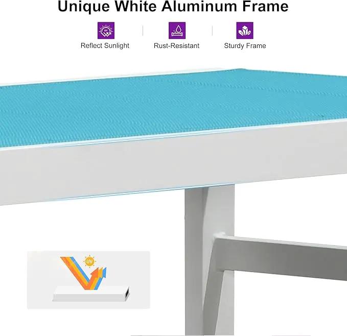PURPLE LEAF Outdoor Chaise Lounge Set Staight Legs Adjustable Sunbathing Recliner with Side Table for Poolside Beach Outside Patio Aluminum Chaise Lounger Blue by GreenHaven Gardens