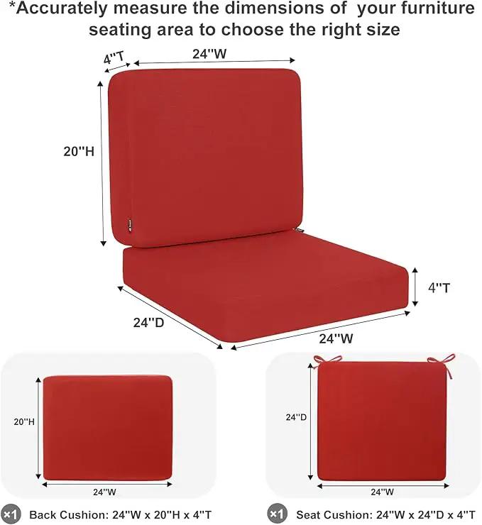 Favoyard Outdoor Deep Seat Cushion Set, 24 x 24 Inch Rainproof & 3-Year Fade Resistant Patio Furniture Cushions, Removable Seat Bottom & Back Cushion Covers with Ties for Chair, Sofa, Couch, Red by GreenHaven Gardens