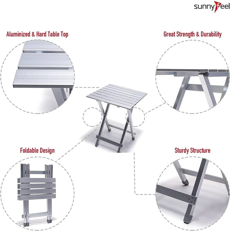 SUNNYFEEL Folding Camping Table - Lightweight Aluminum Portable Picnic Table, 18.5x18.5x24.5 Inch for Cooking, Beach, Hiking, Travel, Fishing, BBQ, Indoor Outdoor Small Foldable Camp Tables by GreenHaven Gardens