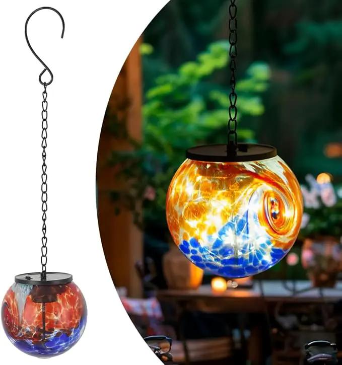 Hanging Solar Lanterns Outdoor Waterproof, Hanging Glaze Glass Solar Lantern, Gazing Ball Lantern Waterproof Decor for Yard Garden Patio by GreenHaven Gardens