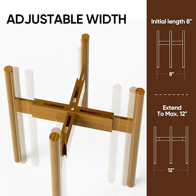 MUDEELA Adjustable Plant Stand Indoor, Bamboo Plant Stand 8 to 12 Inches, Single Floor Plant Stand for Indoor Plants, Bamboo Light Brown Planter Stand for Indoor Plants, Pot Plant Not Included by GreenHaven Gardens