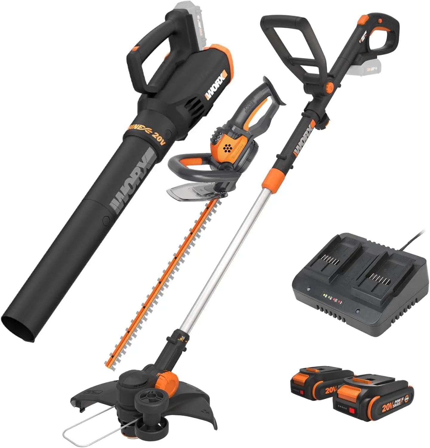 Worx 20V String Trimmer + Turbine Blower + Hedge Trimmer (Batteries & Charger Included) by GreenHaven Gardens