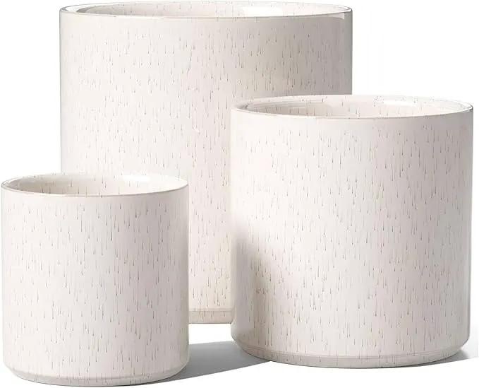 LE TAUCI Ceramic Plant Pots, 10 + 8 + 6 Inch, Planters for Indoor Plants, Mid-Century Modern Flower Pots with Drainage Hole, Cylinder Round Pots for Plants, Set of 3, Glaze Beige by GreenHaven Gardens